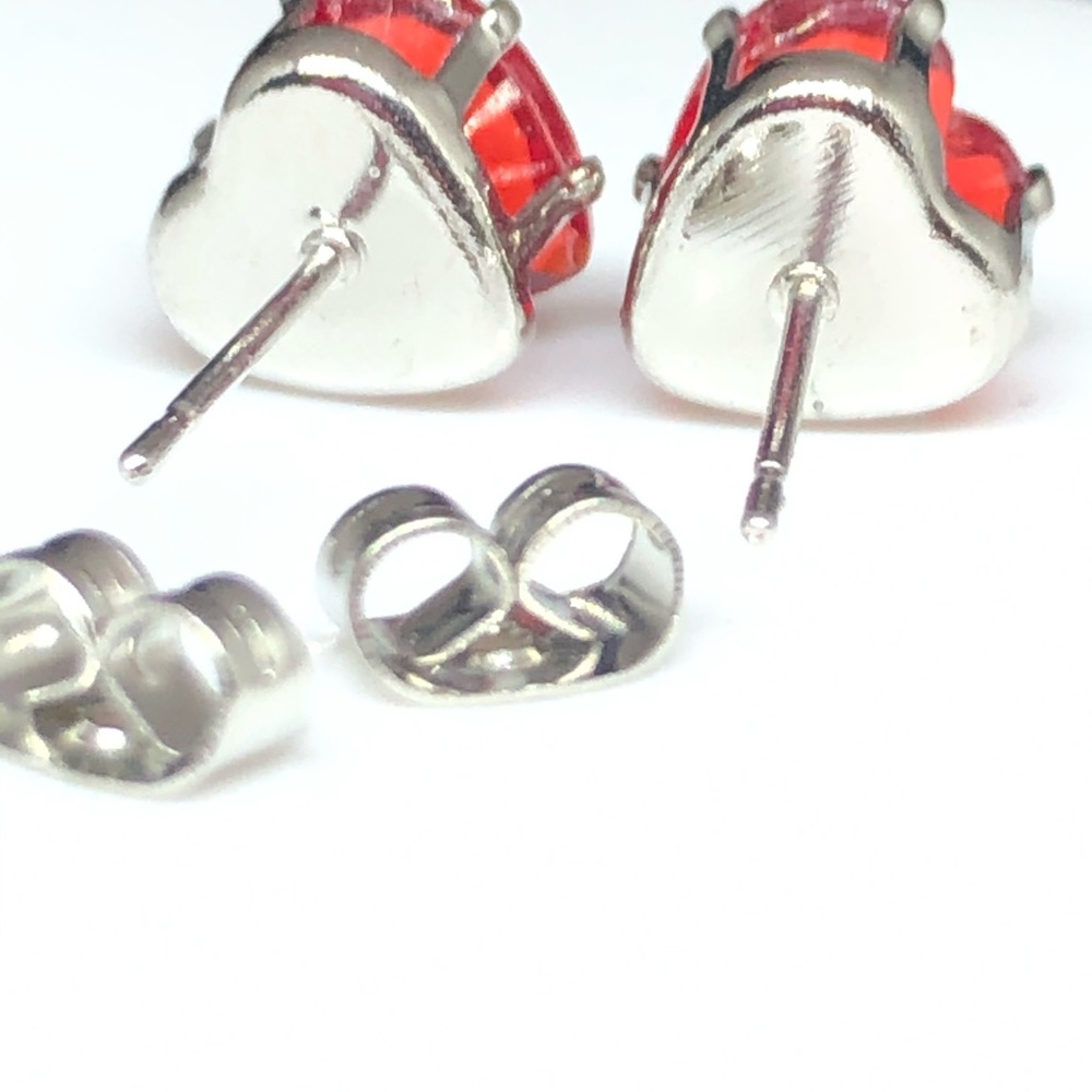 925 Lab Grown Ruby Heart Studs - image 3